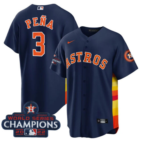 Men's Houston Astros Customized Navy 2022 World Series Champions Cool Base Stitched Baseball Jersey Men's Houston Astros Customized Navy 2022 World Series Champions Cool Base Stitched Baseball Jersey